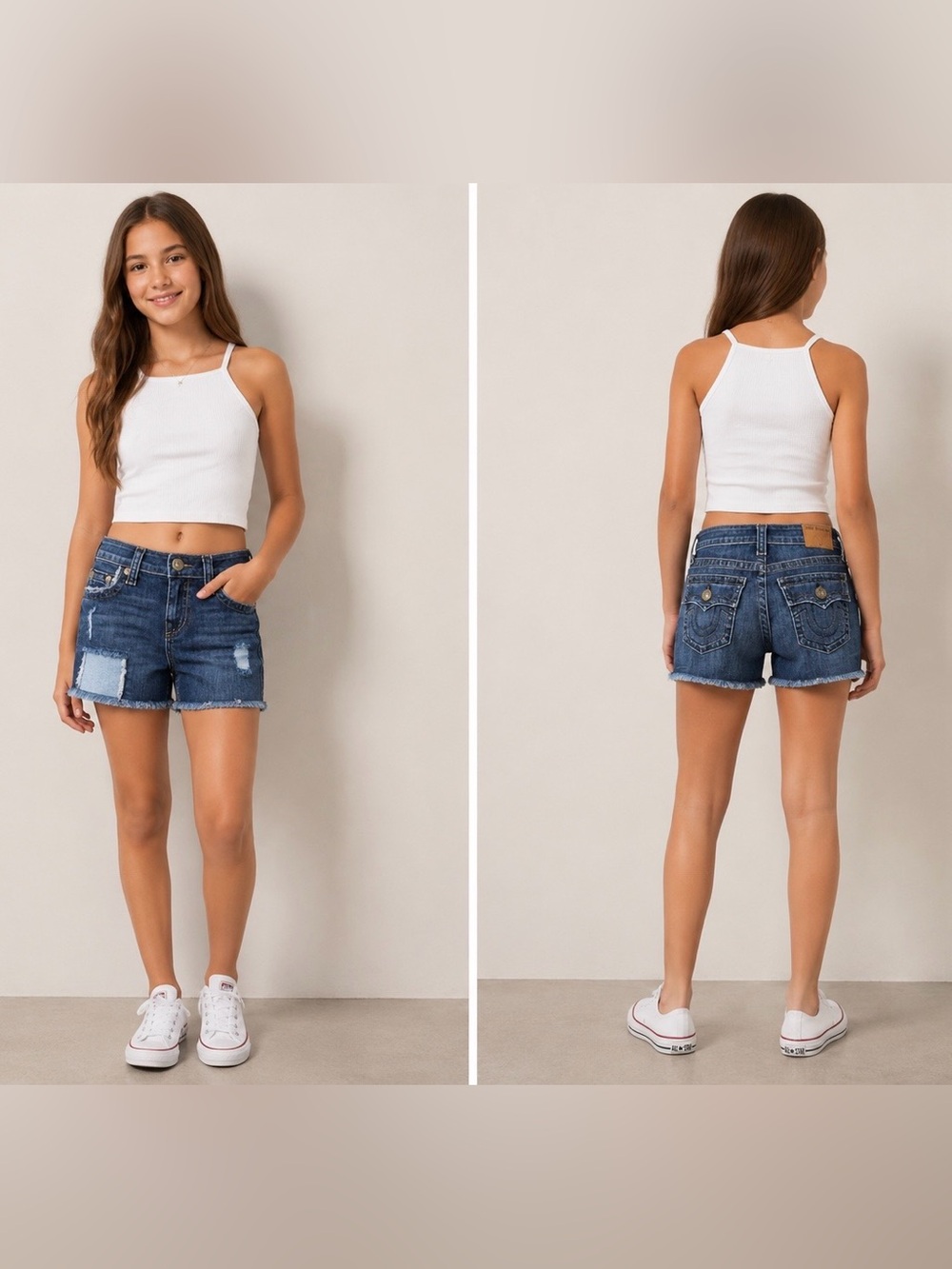 True Religion Dark Blue Distressed Denim Shorts